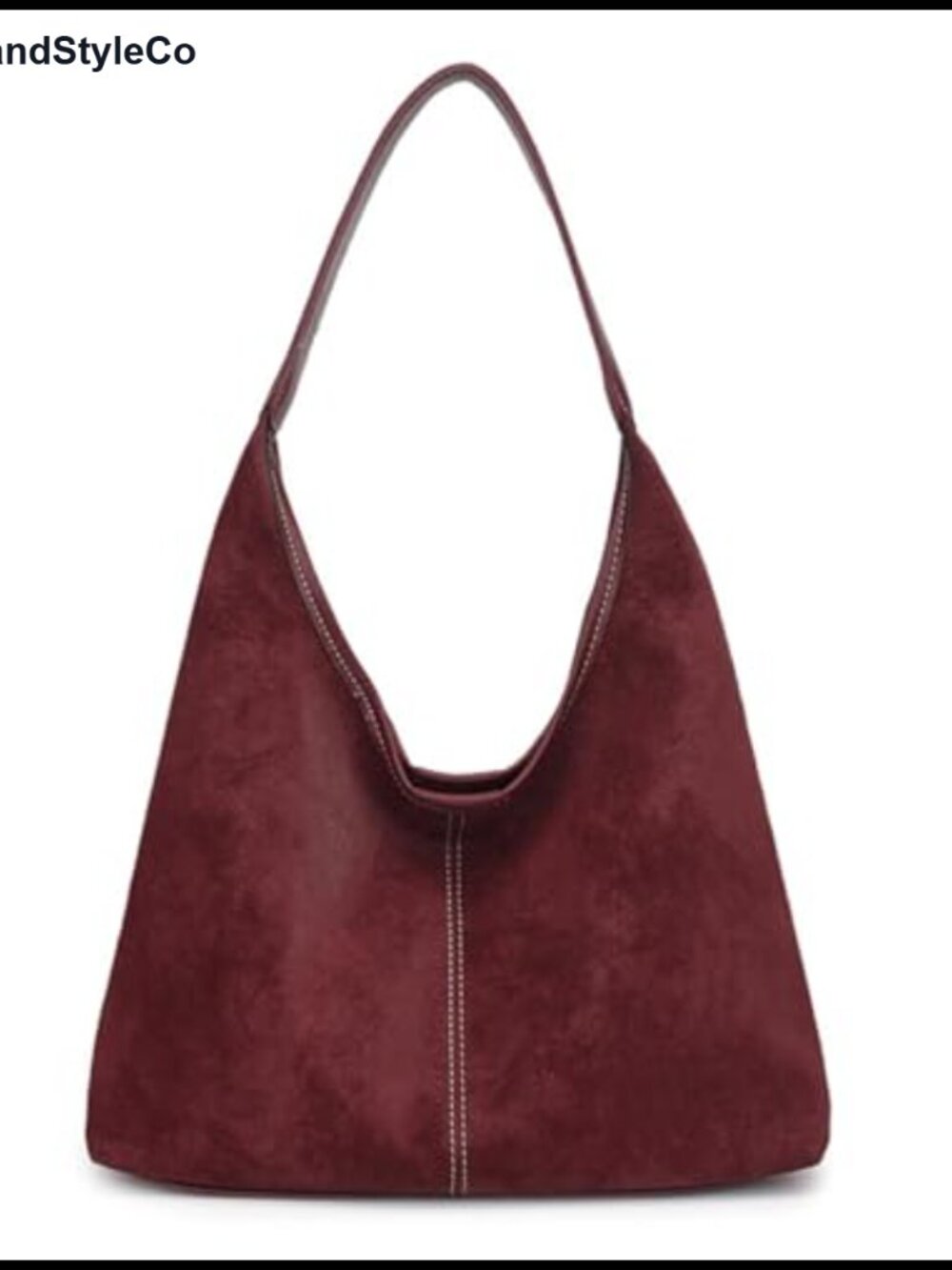 Suede Hobo Shoulder Bag Large Tote Handbag Contrast Stitching